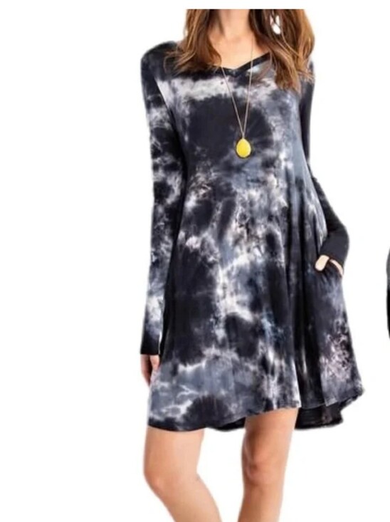 rae mode Dresses & Skirts - Rae Mode Black & Gray Tie-Dye Long Sleeve Swing Dress